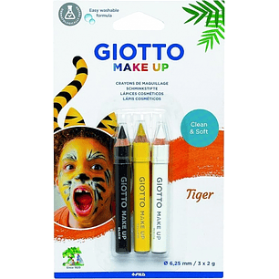 Giotto Make Up Tiger Pack con 3 Lapices Cosmeticos de Tematica Tigre - Se Lava con Agua - Dermatologicamente Testado - Colores Surtidos
