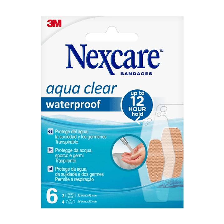 Nexcare Aqua Clear Waterproof Pack de 6 Apositos Surtidos - Impermeable - Resistente al Agua - Color Transparente 1