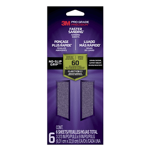 3M Pro Grade Precision Faster Hojas de Lijado - Grano 60 Grueso - 9.31x22.8cm - Rendimiento Superior - Reduccion de Fatiga - Color Lavanda