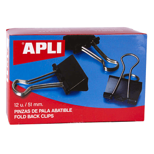 Apli Pinzas Abatibles 30x51mm - Acero Templado Negro - Asas Niquel - 12 Unidades - Sujecion Hasta 220 Hojas