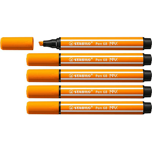 Stabilo Pen 68 MAX Rotulador - Punta de Fibra Biselada - Trazo entre 1-5mm aprox. - Tinta a Base de Agua - Color Naranja
