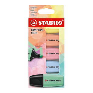 Stabilo Boss Mini Pastel Pack de 5 Marcadores Fluorescentes - Trazo entre 2 y 5mm - Tinta con Base de Agua - Antisecado - Colores Verde, Rosa, Azul, N