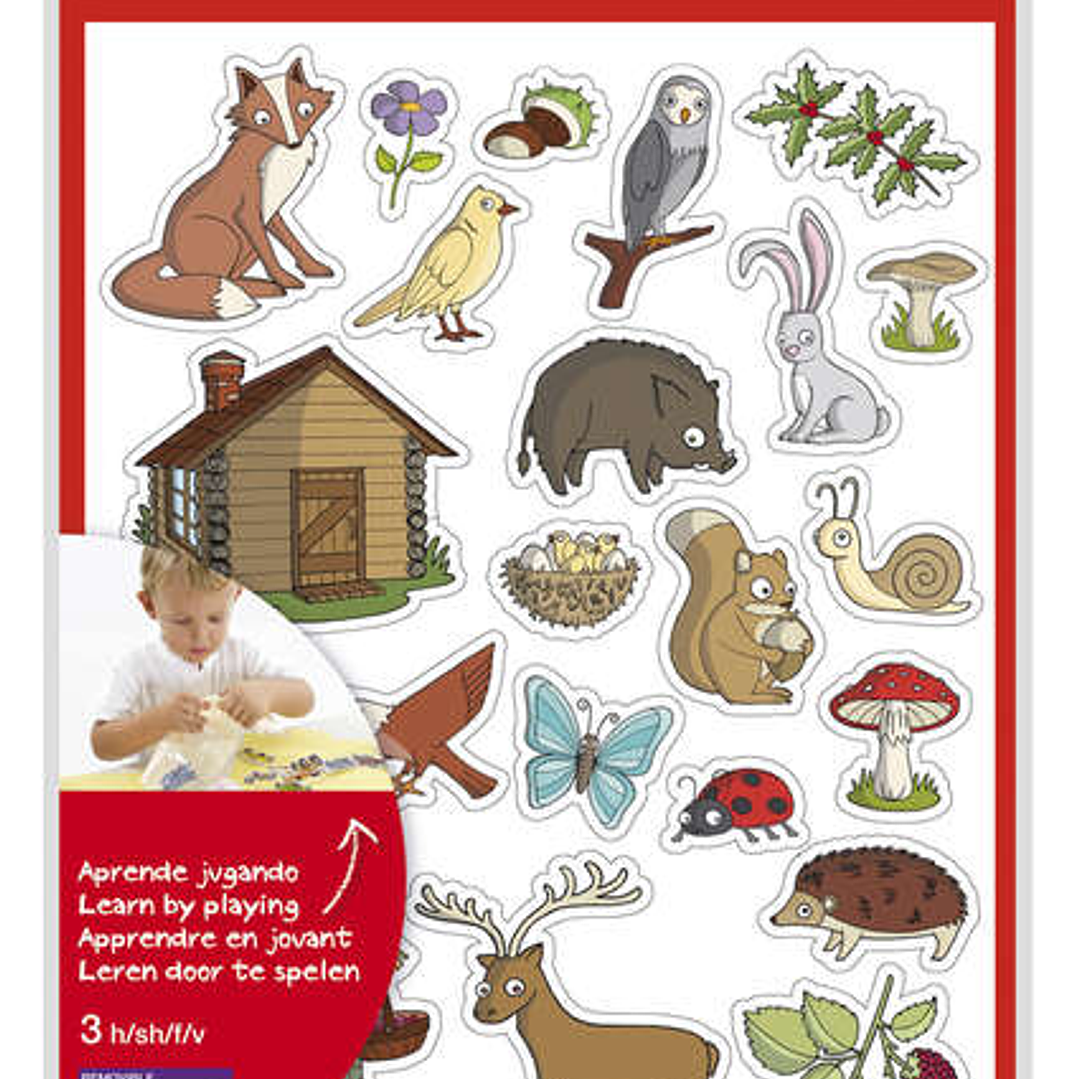 Apli Bolsa de Gomets Tematicos el Bosque - 69 Gomets en 3 Hojas - Ilustraciones Educativas de Animales y Objetos del Bosque - Adhesivo Removible - Adh 1