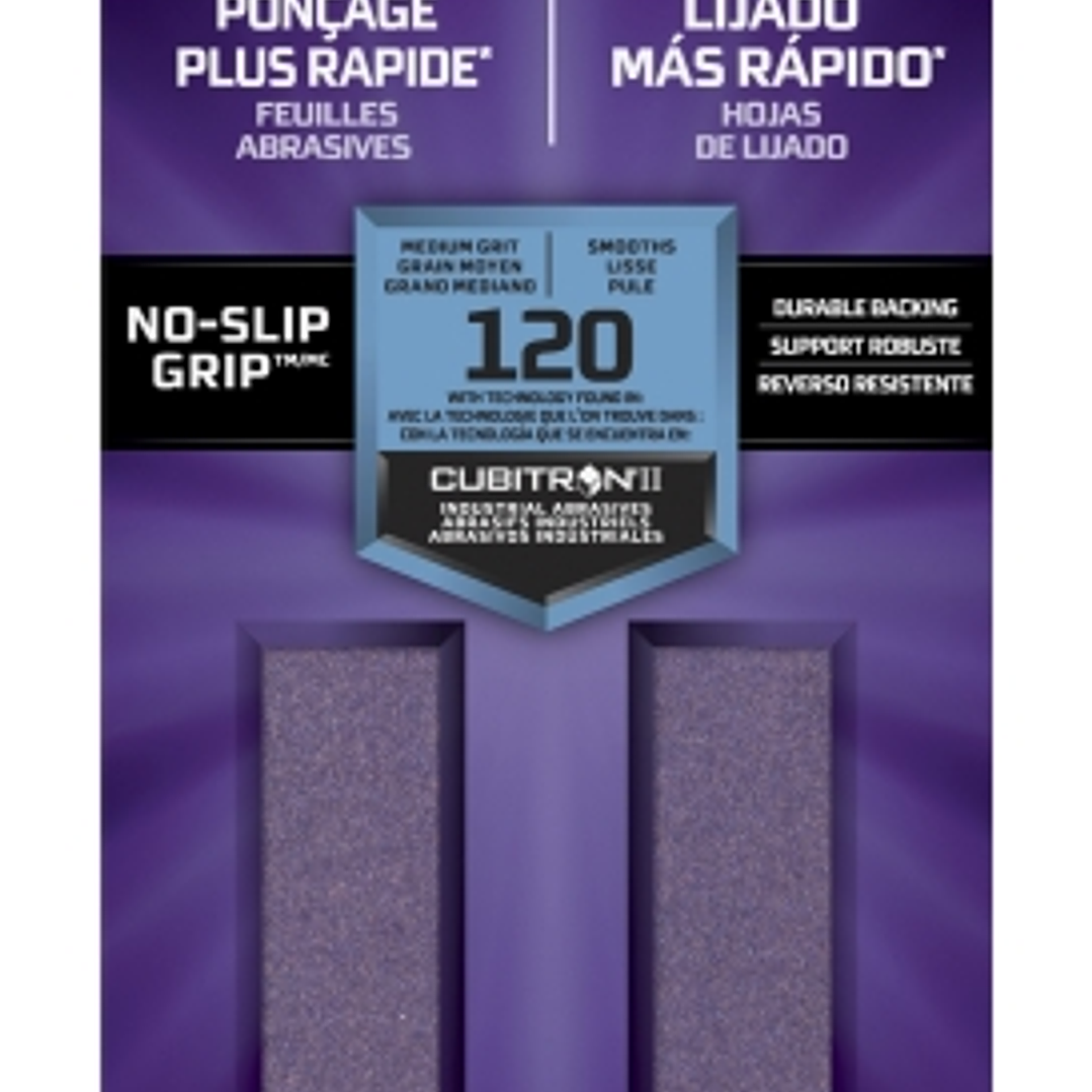 3M Pro Grade Precision Faster Pack de 6 Hojas de Lijado - Grano 120 Mediano - 9.31x22.8cm - Rendimiento Superior - Reduccion de Fatiga - Color Morado 1