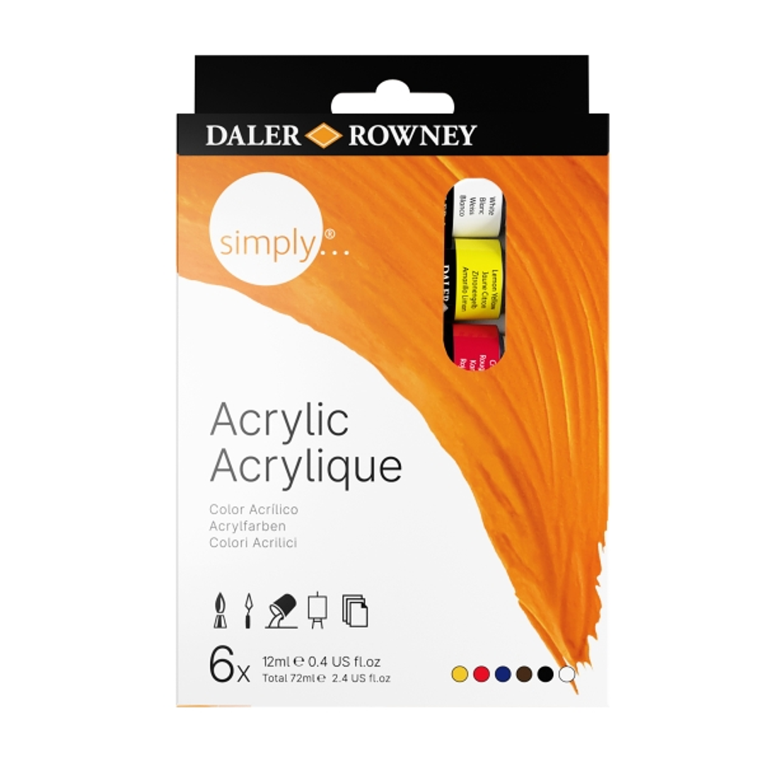 Daler Rowney Simply Pack de 6 Pinturas Acrilicas - Tubos de Aluminio - 12ml - Colores Surtidos 1