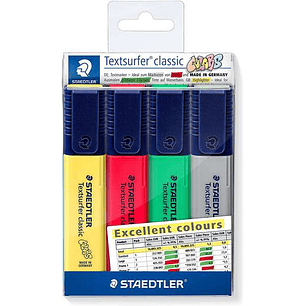 Staedtler Textsurfer Classic 364 Pack de 4 Marcadores Fluorescentes - Punta Biselada 1 - 5mm Aprox - Secado Rapido - Colores Surtidos