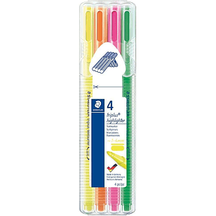 Staedtler Triplus Textsurfer 362 Pack de 4 Marcadores Fluorescentes - Trazo 1 - 4mm Aprox - Tina Base de Agua - Colores Surtidos