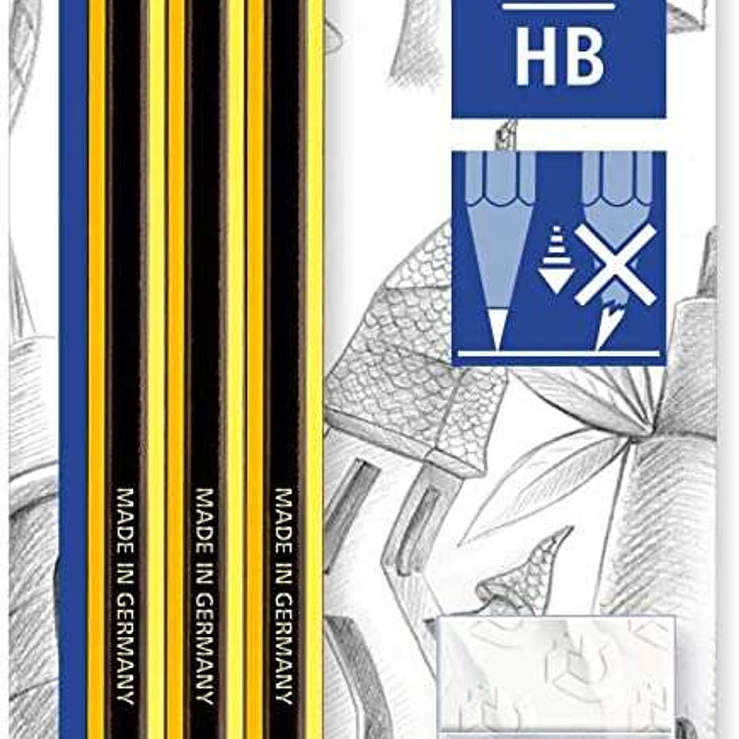 Staedtler Noris 120 Pack de 3 Lapices de Grafito Hexagonales 2HB + 1 Gomas de Borrar Mars Plastic - Madera de Bosques Sostenibles 1