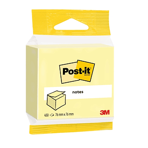 Post-It Cubo de 450 Notas Adhesivas Reposicionables - Forma Cuadrada - 76x76mm - Color Amarillo Claro
