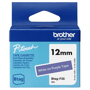 Brother Btag-F35 Cinta 12mm - Texto Blanco sobre Fondo Morado - Medidas 12mmx4 Metros - Apta para PTN10, PTN20, PTN25BT