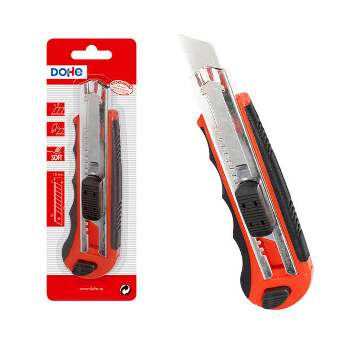 Dohe Cutter de Plastico con Guia de Acero Inoxidable - Cuchillas Tronzables de Acero - Sistema de Bloqueo de Cuchilla - Blister Individual 1