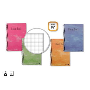 Golden Cuaderno Espiral 16º Natural (102x71mm) 80 Hojas 60gr Cuadricula - Tapa Plastificada - Margen Remarcado - Colores Surtidos