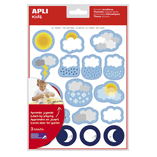 Apli Bolsa de Gomets Tematicos el Tiempo - 51 Gomets en 3 Hojas - Adhesivo Removible - Desarrollados con Educadores - Adhesivo Base Agua - Libre de Di