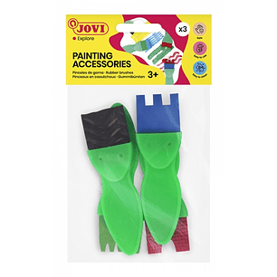 Jovi Bolsa Colgable con 4 Pinceles de Goma Estampados Diversos - Formas Variadas - Especial para Pintura de Dedos - Facil Limpieza con Agua y Jabon - 