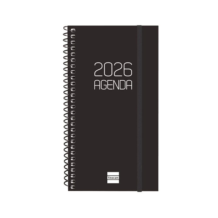 Finocam Opaque Agenda de Espiral en Catalan - Anual 2026 - Tapa Ligera - Cierre con Goma Elastica - Formato E9 - 100x14x171mm - Semana Vista Horizonta 1