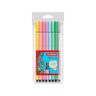 Stabilo Pen 68 Pack de 8 Rotuladores Acuarelables - Punta de Fibra - Trazo de 1mm aprox. - Tinta a Base de Agua - Capuchon Ventilado - Colores Pastel 