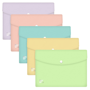 Oxford Urban A5 Sobre Portadocumentos de Plastico Rigido Translucido A5 - Capacidad hasta 40 Hojas - Cierre de Broche - Colores Pastel Surtidos