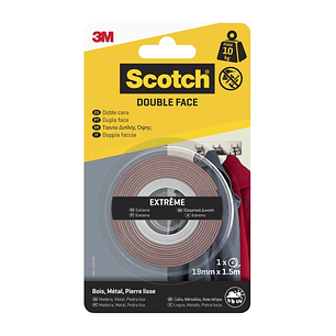 Scotch Extreme Cinta Adhesiva de Doble Cara - 19mm x 1.5m - Color Transparente
