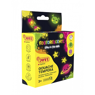 Jovi Gouache Estuche de 4 Botes de Tempera 35ml Tempera Escolar - Colores Fosforescentes - Brilla en la Oscuridad - Secado Rapido - Excelente Adherenc