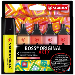 Stabilo Boss Original Arty Pack de 5 Marcadores Fluorescentes Colores Calidos - Trazo entre 2 y 5mm - Tinta con Base de Agua