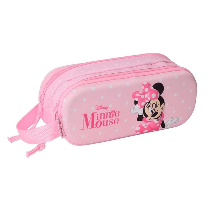 Safta Minnie Mouse Estuche Portatodo 3D de 1L - 2 Compartimentos - Cierre de Cremallera - Asa de Mano - 21x8x6cm - Color Rosa Pastel 1