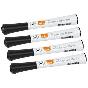 Nobo Gilde Pack de 4 Rotuladores para Pizarra Blanca - Punta Fina 1mm - Tinta con Poco Olor - Color Negro
