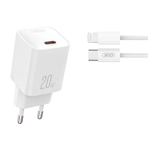 XO L146 Cargador de Corriente 20W - USB-C - PD 3.0 y QC 3.0 - Incluye Cable USB-C a Lightning - Color Blanco