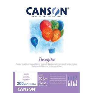 Canson Imagine Bloc Encolado de 50 Hojas 200gr A4 - Grano Fino - Color Blanco