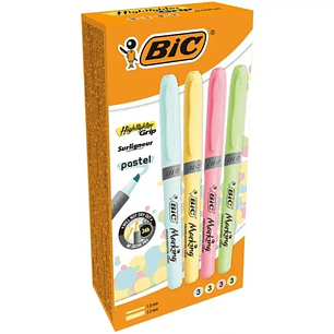 Bic Highlighter Grip Pack de 12 Marcadores Fluorescentes Pastel - Punta Biselada - Trazo entre 1.60 y 3.30mm - Grip Texturizado - Colores Pastel Surti
