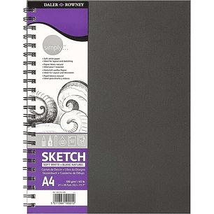 Daler Rowney Simply Cuaderno de Dibujo A4 100g/m2 - Cubierta Rigida con Encuadernacion en Espiral - Color Blanco