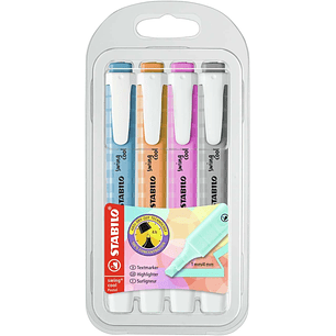 Stabilo Swing Cool Pastel Pack de 4 Marcadores Fluorescentes - Cuerpo Plano - Punta Biselada - Trazo entre 1 y 4mm - Tinta con Base de Agua - Antiseca