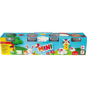 Eberhard Faber Mini Kids Pack con 4 Botes 140gr de Pasta de Modelar - 97% Ingredientes Naturales - Colores Naranja, Morado, Rosa y Verde