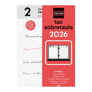 Finocam Taco de Sobremesa en Catalan - Anual 2026 - 85x35x120mm - Color Blanco y Rojo