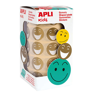 Apli Gomets Cara Feliz Dorados - Ø 20mm - Adhesivo Removible - 900 Unidades por Rollo