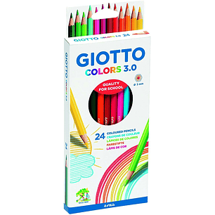 Giotto Colors 3.0 Pack de 24 Lapices Hexagonales de Colores - Mina 3 mm - Madera - Colores Surtidos