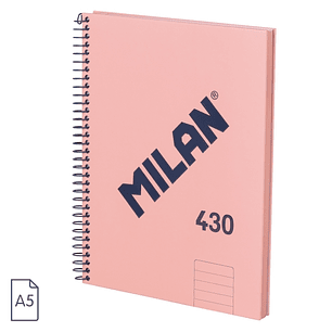 Milan 430 Since 1918 Cuaderno A5 con Espiral - Papel a Lineas de 7mm - 80 Hojas de 95g - Tapa Dura - Color Rosa
