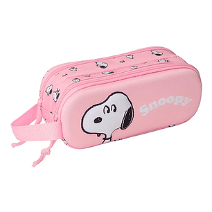 Safta Snoopy Estuche Portatodo 3D de 1L - 2 Compartimentos - Cierre de Cremallera - Asa de Mano - 21x8x6cm - Color Rosa Pastel