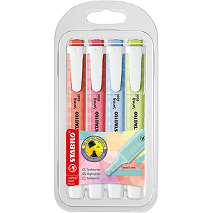 Stabilo Swing Cool Pastel Pack de 4 Marcadores Fluorescentes - Cuerpo Plano - Punta Biselada - Trazo entre 1 y 4mm - Tinta con Base de Agua - Colores 