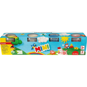 Eberhard Faber Mini Kids Pack con 4 Botes 140gr de Pasta de Modelar - 97% Ingredientes Naturales - Colores Blanco, Amarillo, Rojo y Azul