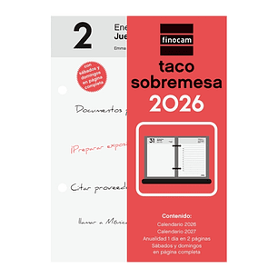 Finocam Taco de Sobremesa - Anual 2026 - 85x35x120mm - Sobremesa - Color Blanco y Rojo