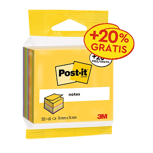 Post-It Cubo de 390 Notas Adhesivas Reposicionables - Forma Cuadrada - 76x76mm - Colores Surtidos