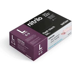 Santex Flash Black Pack de 100 Guantes de Nitrilo Talla L - 6 gramos - Sin Polvo - Libre de Latex - No Esteriles - Color Negro