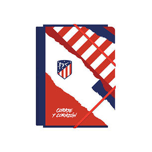 Dohe Atletico de Madrid Coraje y Corazon Carpeta de Carton Contracolado Plastificado - 3 Solapas - Tamaño A5 - Guardas Impresas - Cierre de Goma Elast
