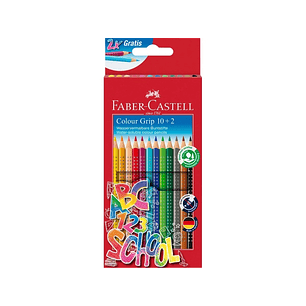 Faber-Castell Colour Grip Pack 10+2 Lapices de Colores Triangulares con Grip de Agarre - Con Espacio para el Nombre - Colores Surtidos