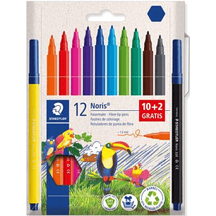 Staedtler Noris 326 Pack de 12 Rotulador de Punta Fina - Trazo 1mm - Tina Base de Agua - Tapa Ventilada - Colores surtidos