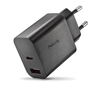 NGS ERA 20W Cargador de Pared Ultrarrapido GaN - 1 USB-C y 1 USB-A - Color Negro