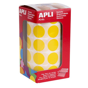 Apli Rollo de 1.770 Gomets Redondos Ø 20mm - Adhesivo Permanente con Base de Agua - Libre de Disolventes - Color Amarillo