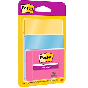 Post-It Super Sticky Pack de 3 Blocs de 45 Notas Adhesivas Reposicionables - Forma - Colores Surtidos