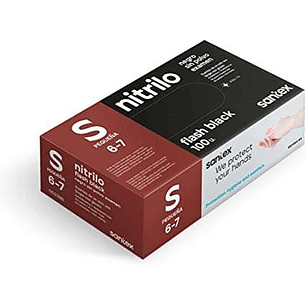 Santex Flash Black Pack de 100 Guantes de Nitrilo Talla S - 6 gramos - Sin Polvo - Libre de Latex - No Esteriles - Color Negro