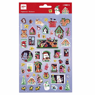 Apli Bolsa con 52 Pegatinas Navideñas Modelo Adviento Casa - Adhesivo Permanente - Motivos Navideños - Ideal para Decorar Regalos y Tarjetas